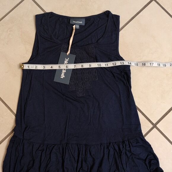 NWT ModCloth Dark Navy Blue Sleeveless peplum tank crochet neck size XXS - Picture 5 of 9